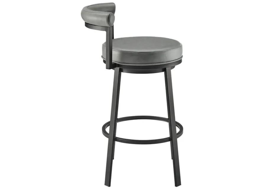 Neura Swivel Counter or Bar Stool in Black Finish with Gray Faux Leather