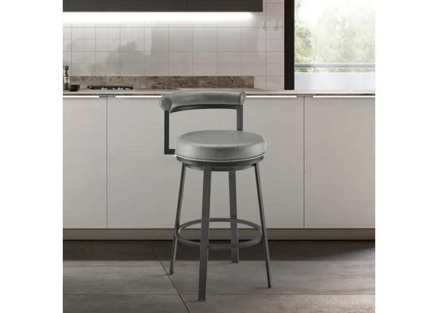 Neura Swivel Counter or Bar Stool in Black Finish with Gray Faux Leather