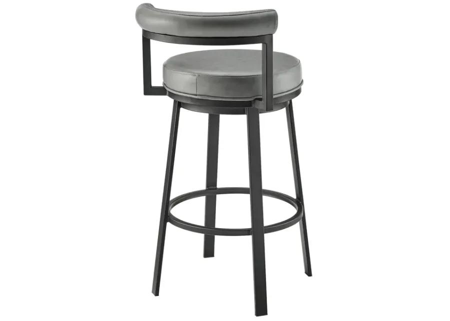 Neura Swivel Counter or Bar Stool in Black Finish with Gray Faux Leather