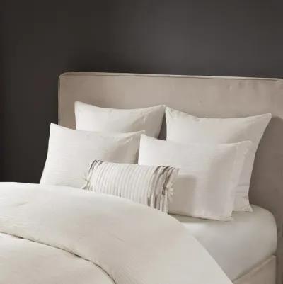 N Natori Hanae White Cotton Blend Yarn Dyed 3 Piece Comforter Set