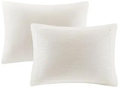 N Natori Hanae White Cotton Blend Yarn Dyed 3 Piece Comforter Set