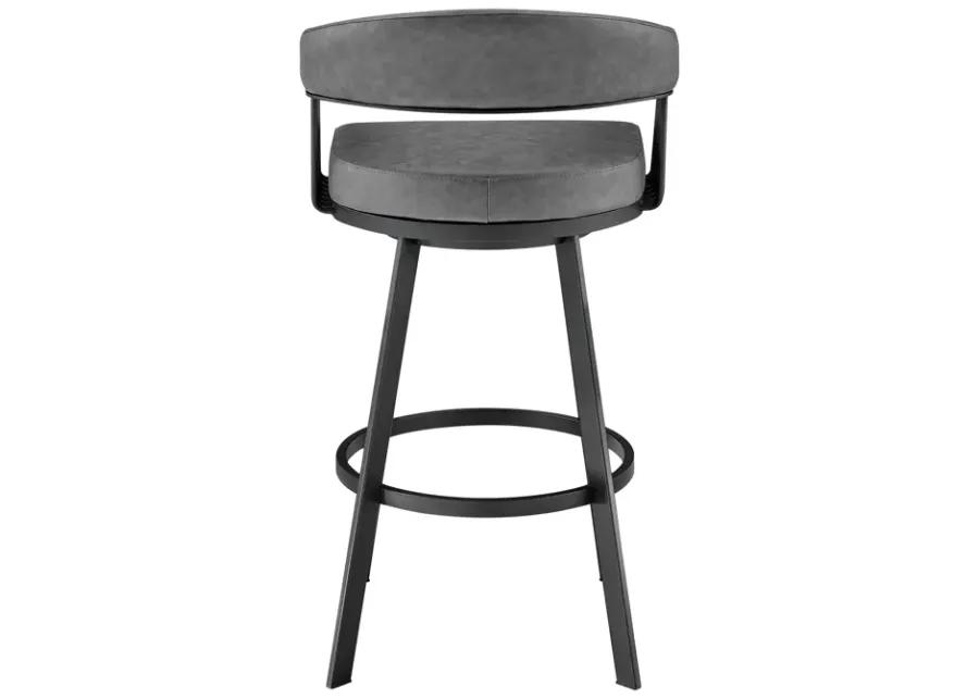 Chelsea 26" Counter Height Swivel Bar Stool in Black Finish and Gray Faux Leather