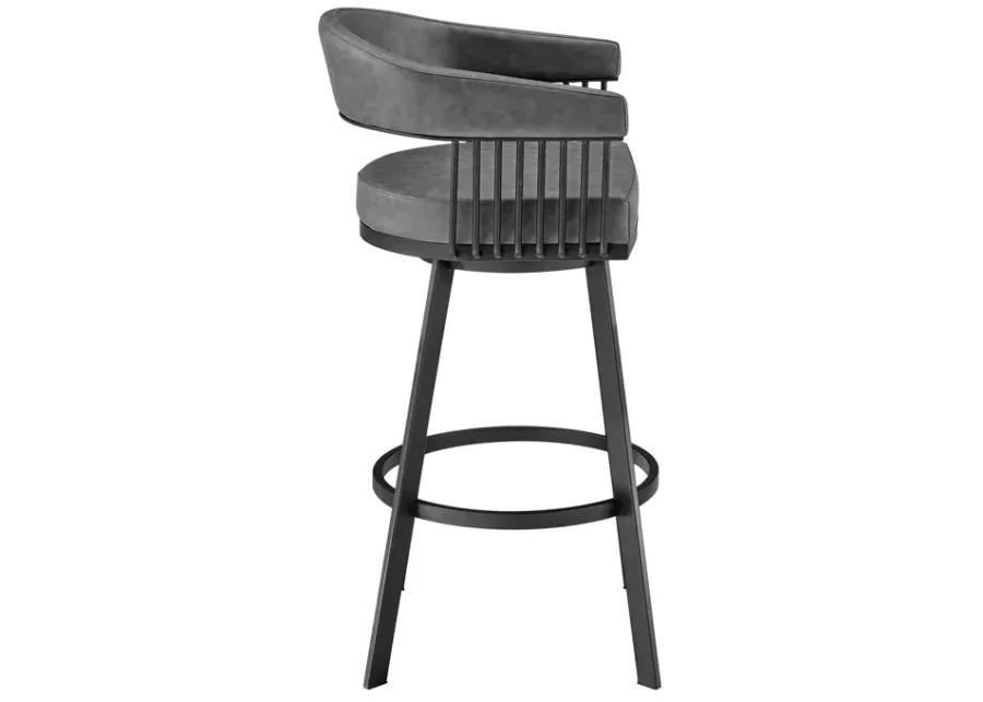 Chelsea 26" Counter Height Swivel Bar Stool in Black Finish and Gray Faux Leather