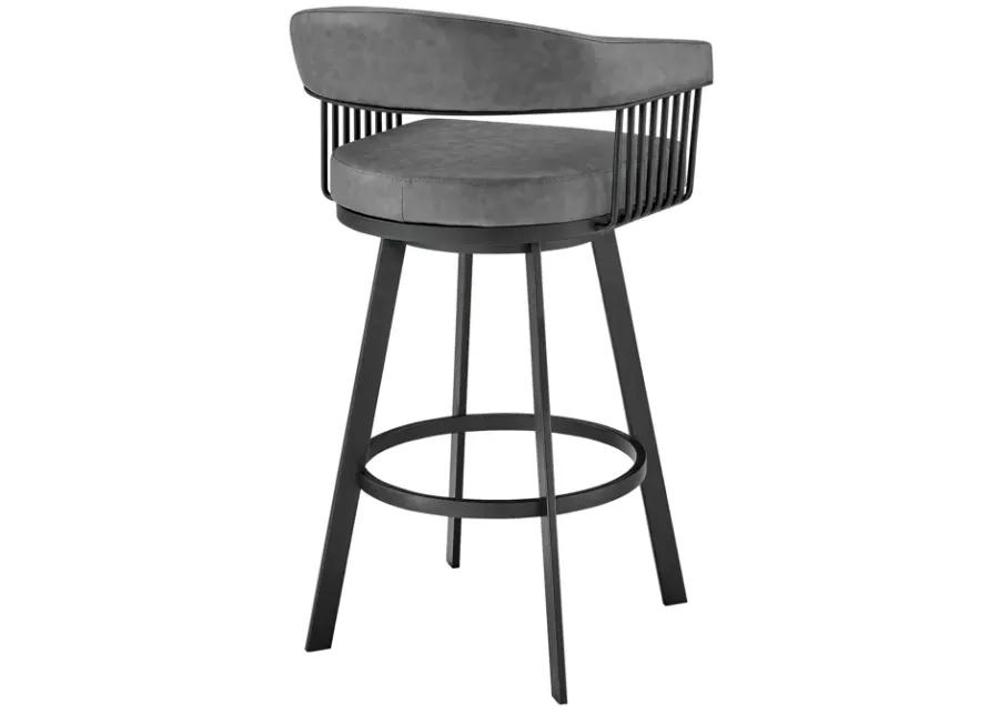 Chelsea 26" Counter Height Swivel Bar Stool in Black Finish and Gray Faux Leather