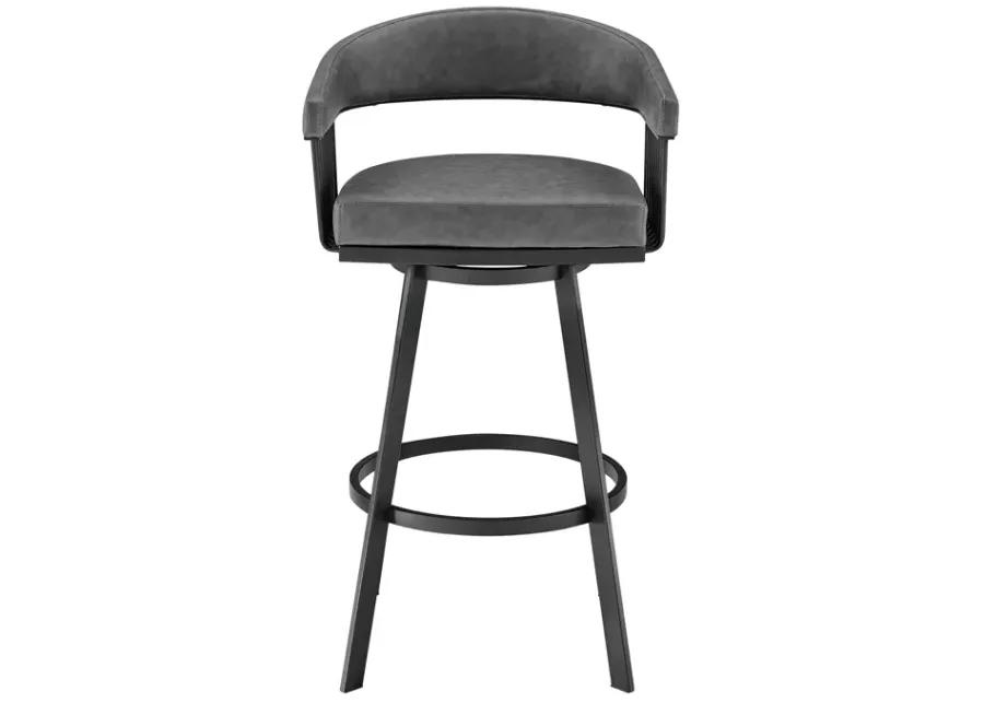 Chelsea 26" Counter Height Swivel Bar Stool in Black Finish and Gray Faux Leather