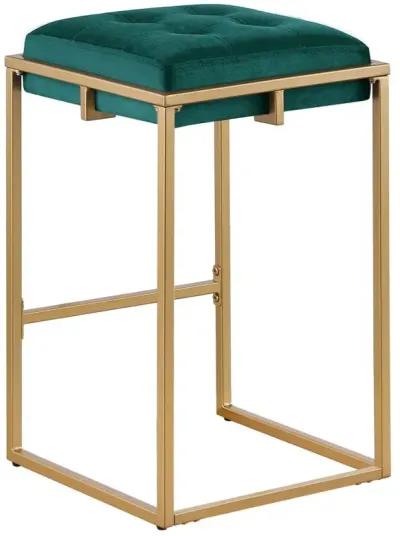 Nadia Square Padded Seat Counter Height Stool (Set of 2) Hunter Green and Gold