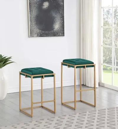 Nadia Square Padded Seat Counter Height Stool (Set of 2) Hunter Green and Gold