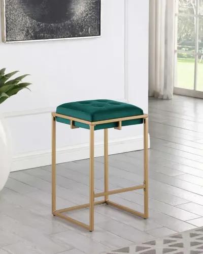 Nadia Square Padded Seat Counter Height Stool (Set of 2) Hunter Green and Gold