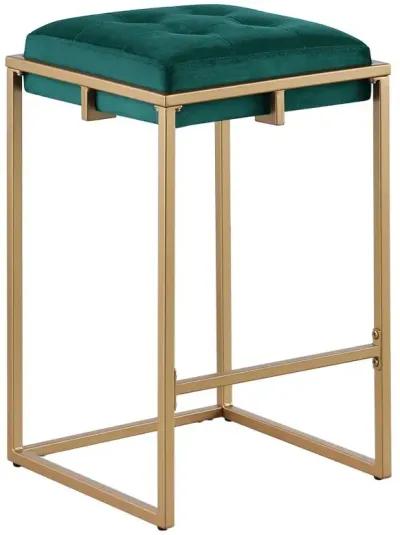 Nadia Square Padded Seat Counter Height Stool (Set of 2) Hunter Green and Gold