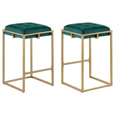 Nadia Square Padded Seat Counter Height Stool (Set of 2) Hunter Green and Gold