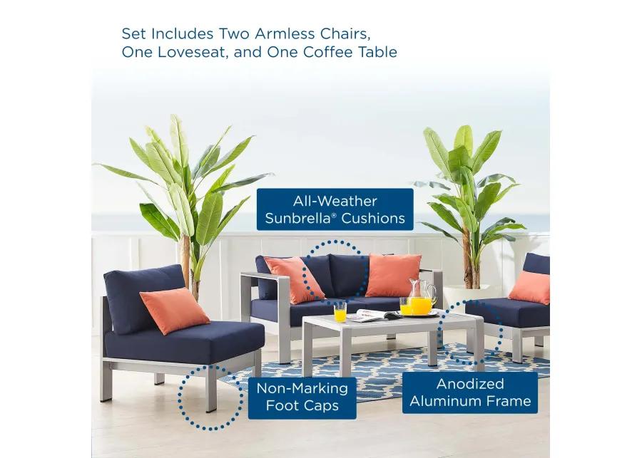 Shore Sunbrella® Fabric Outdoor Patio Aluminum 4 Piece Set