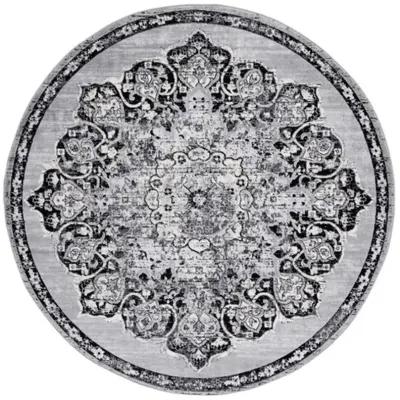 Brentwood 802 Grey / Black 6'-7" X 6'-7" Round Round Powerloomed Rug