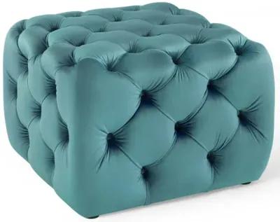 Amour Tufted Button Square Performance Velvet Ottoman