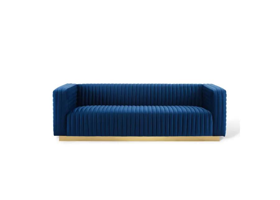 Charisma Channel Tufted Performance Velvet Living Room Sofa