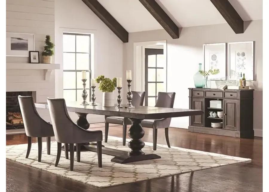 Phelps Rectangular Trestle Dining Set Antique Noir and Grey