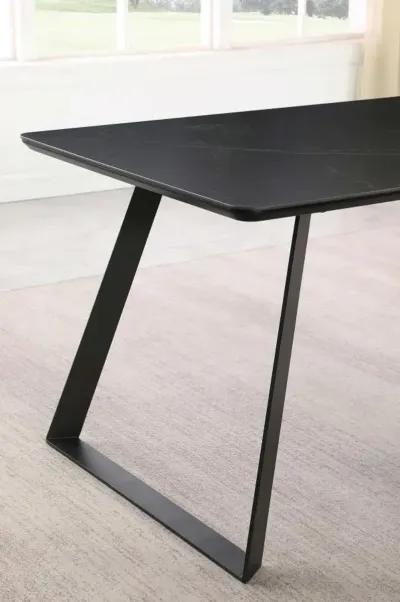 Smith Rectangle Ceramic Top Dining Table Black and Gunmetal