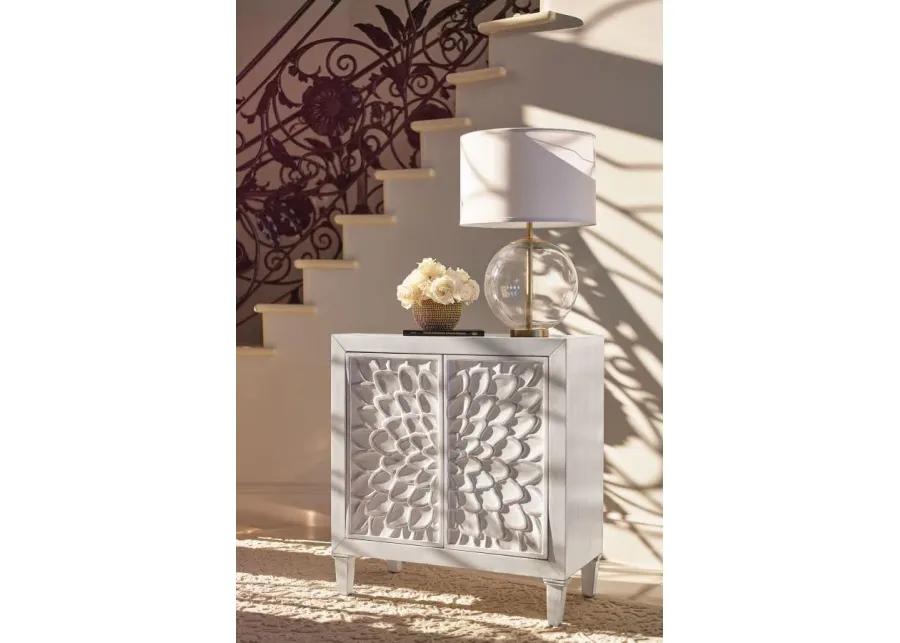 Clarkia Accent Cabinet with Floral Carved Door White