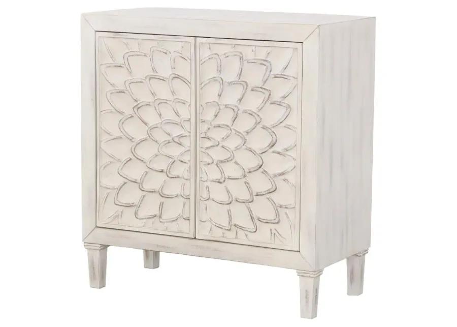 Clarkia Accent Cabinet with Floral Carved Door White