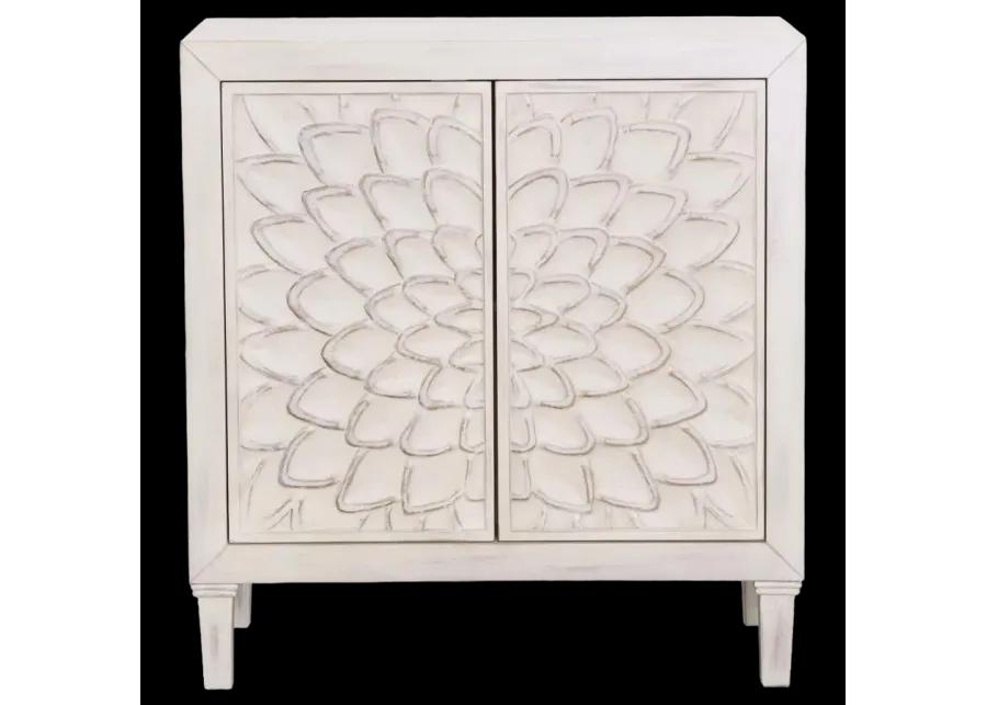 Clarkia Accent Cabinet with Floral Carved Door White