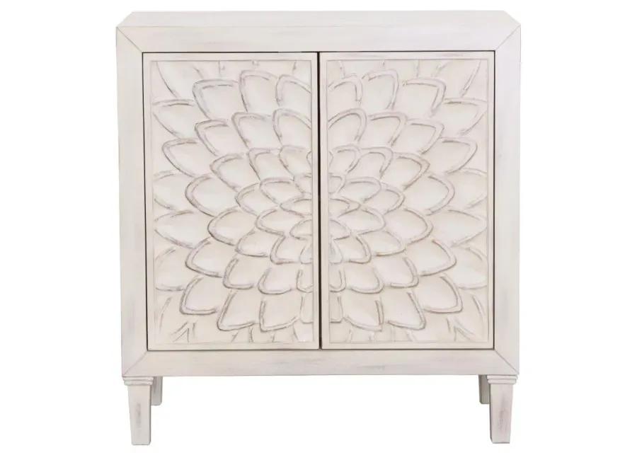 Clarkia Accent Cabinet with Floral Carved Door White