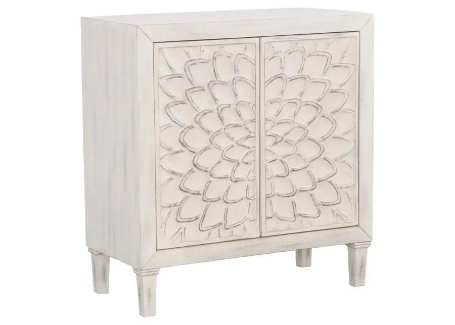 Clarkia Accent Cabinet with Floral Carved Door White