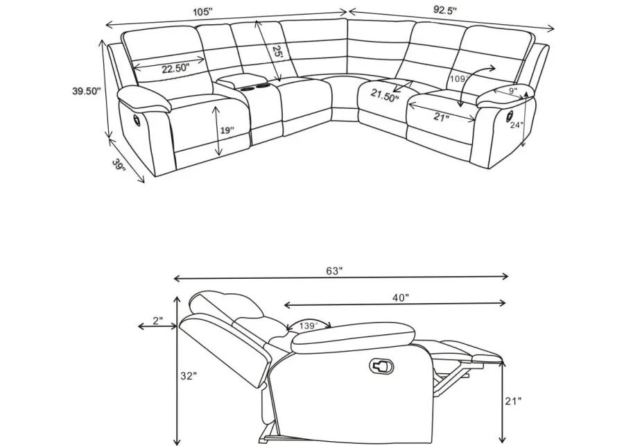 David 3-piece Upholstered Motion Sectional with Pillow Arms Smoke