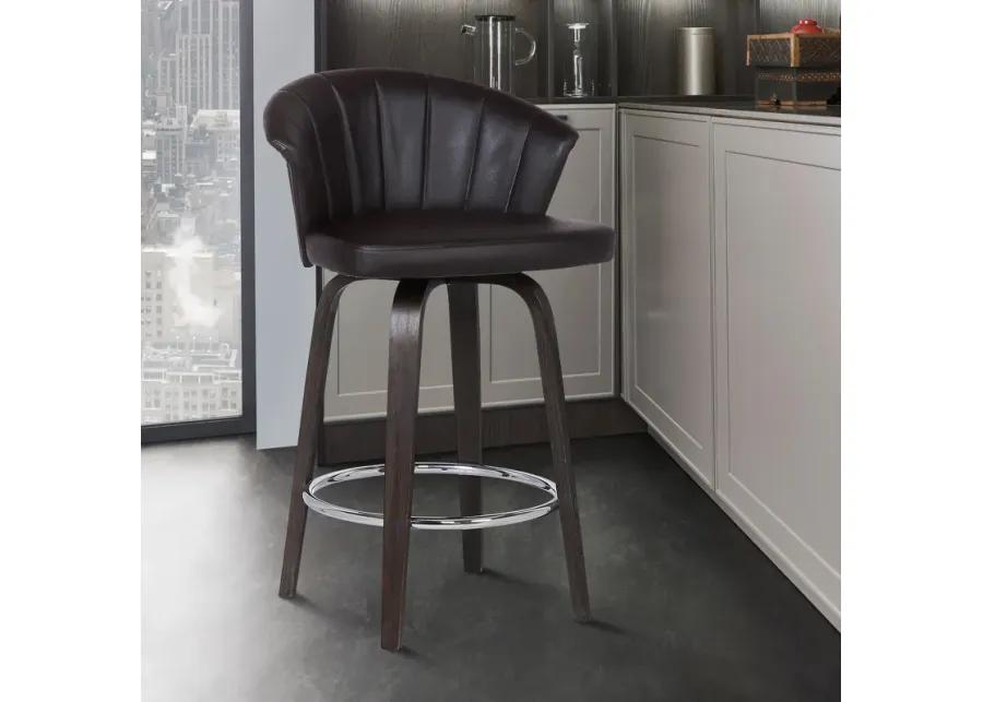 Ashley Wood Back 30" Swivel Brown Faux Leather Bar Stool