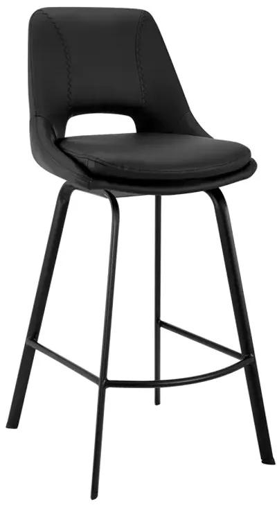 Carise Black Faux Leather and Black Metal Swivel 26" Counter Stool