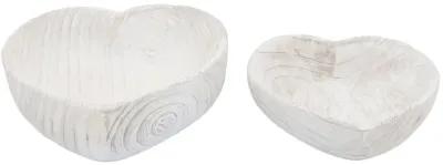 Wood, S/2 9/10" Heart Bowls, White