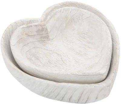 Wood, S/2 9/10" Heart Bowls, White