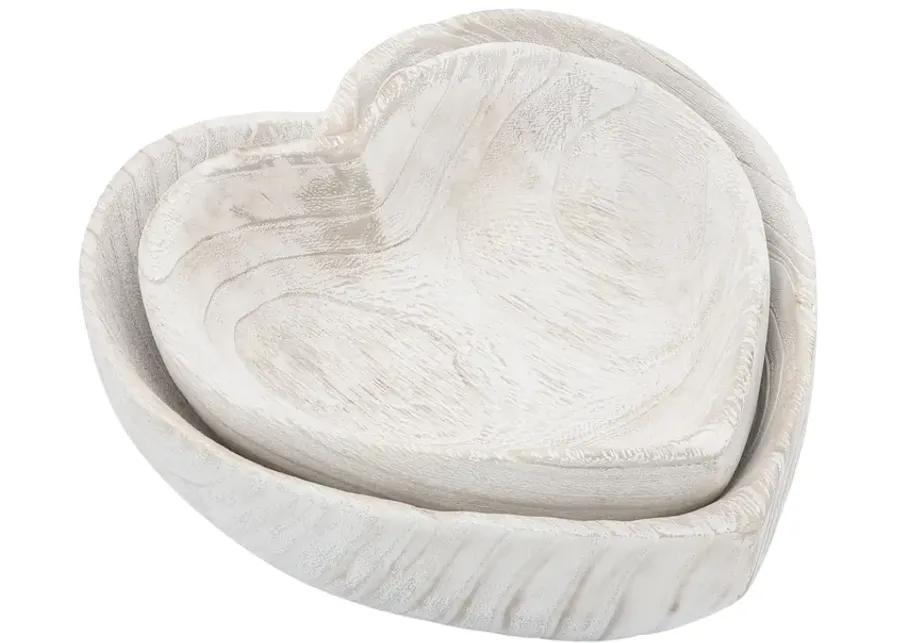 Wood, S/2 9/10" Heart Bowls, White