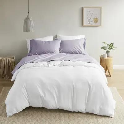 Madison Park Peached Percale Purple 200 Thread Count Relaxed Cotton Percale Sheet Set