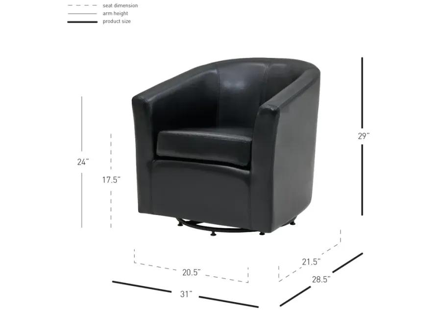 hayden swivel bonded leather accent arm chair, black