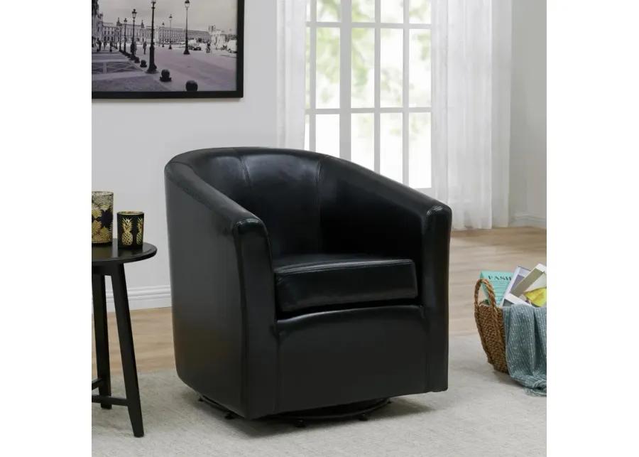 hayden swivel bonded leather accent arm chair, black