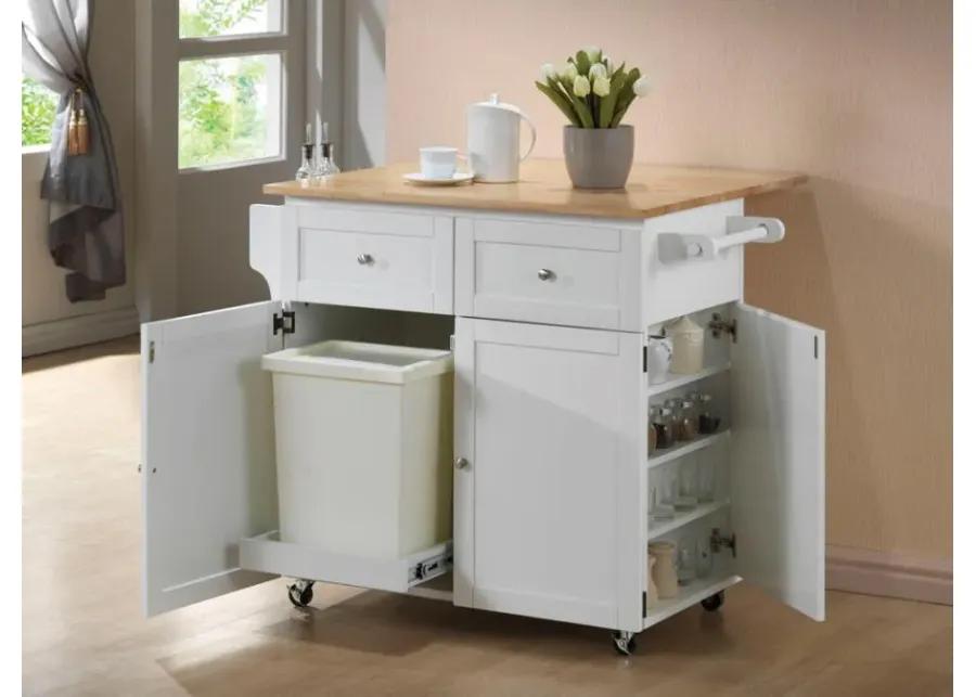 Jalen 3-door Kitchen Cart with Casters Natural Brown and White