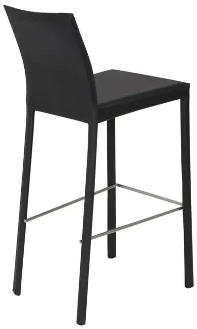 Hasina Bar Stool in Black with Polished Stainless Steel Legs  - Set of 2