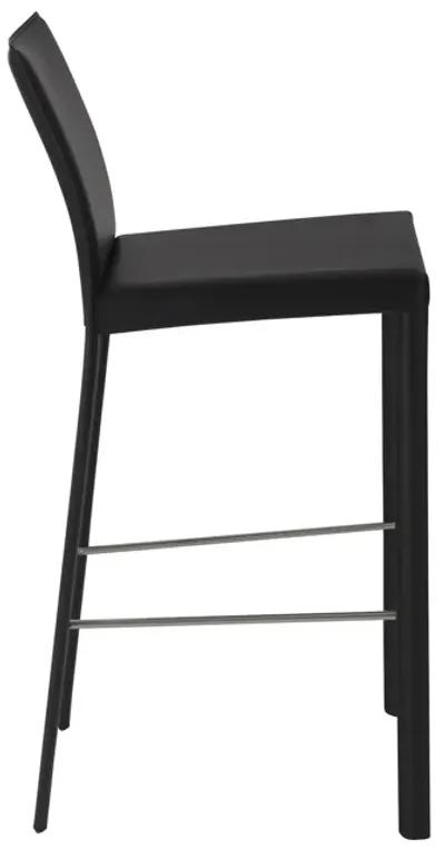 Hasina Bar Stool in Black with Polished Stainless Steel Legs  - Set of 2