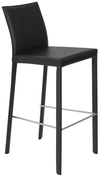 Hasina Bar Stool in Black with Polished Stainless Steel Legs  - Set of 2