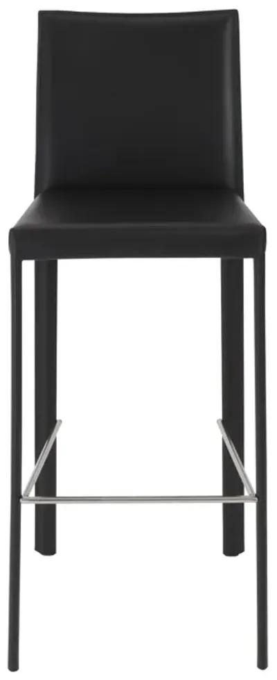 Hasina Bar Stool in Black with Polished Stainless Steel Legs  - Set of 2