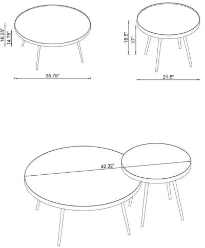 Kaelyn 2-Piece Round Mirror Top Nesting Coffee Table Chrome