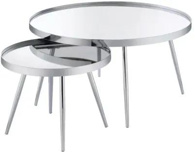 Kaelyn 2-Piece Round Mirror Top Nesting Coffee Table Chrome