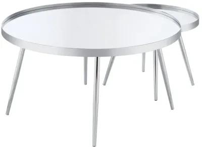 Kaelyn 2-Piece Round Mirror Top Nesting Coffee Table Chrome