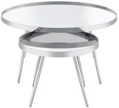 Kaelyn 2-Piece Round Mirror Top Nesting Coffee Table Chrome