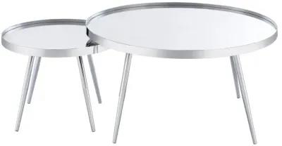 Kaelyn 2-Piece Round Mirror Top Nesting Coffee Table Chrome