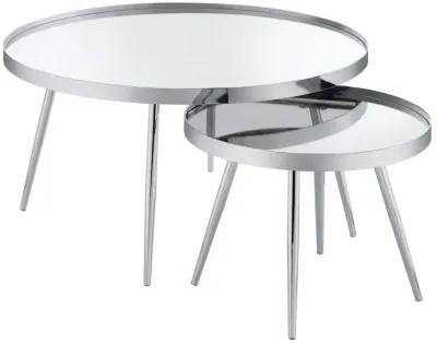 Kaelyn 2-Piece Round Mirror Top Nesting Coffee Table Chrome