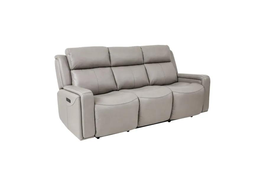 Claude Dual Power Headrest and Lumbar Support Reclining 2 Piece Sofa and Recliner Set in Light Gray Genuine Leather