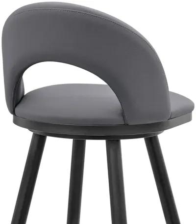 Lottech Swivel Counter Stool in Black Metal and Gray Faux Leather