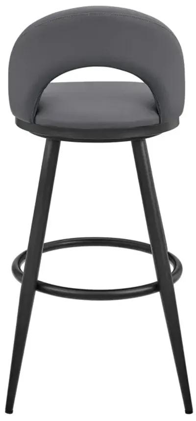 Lottech Swivel Counter Stool in Black Metal and Gray Faux Leather