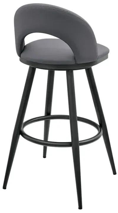 Lottech Swivel Counter Stool in Black Metal and Gray Faux Leather