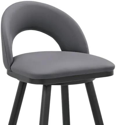 Lottech Swivel Counter Stool in Black Metal and Gray Faux Leather